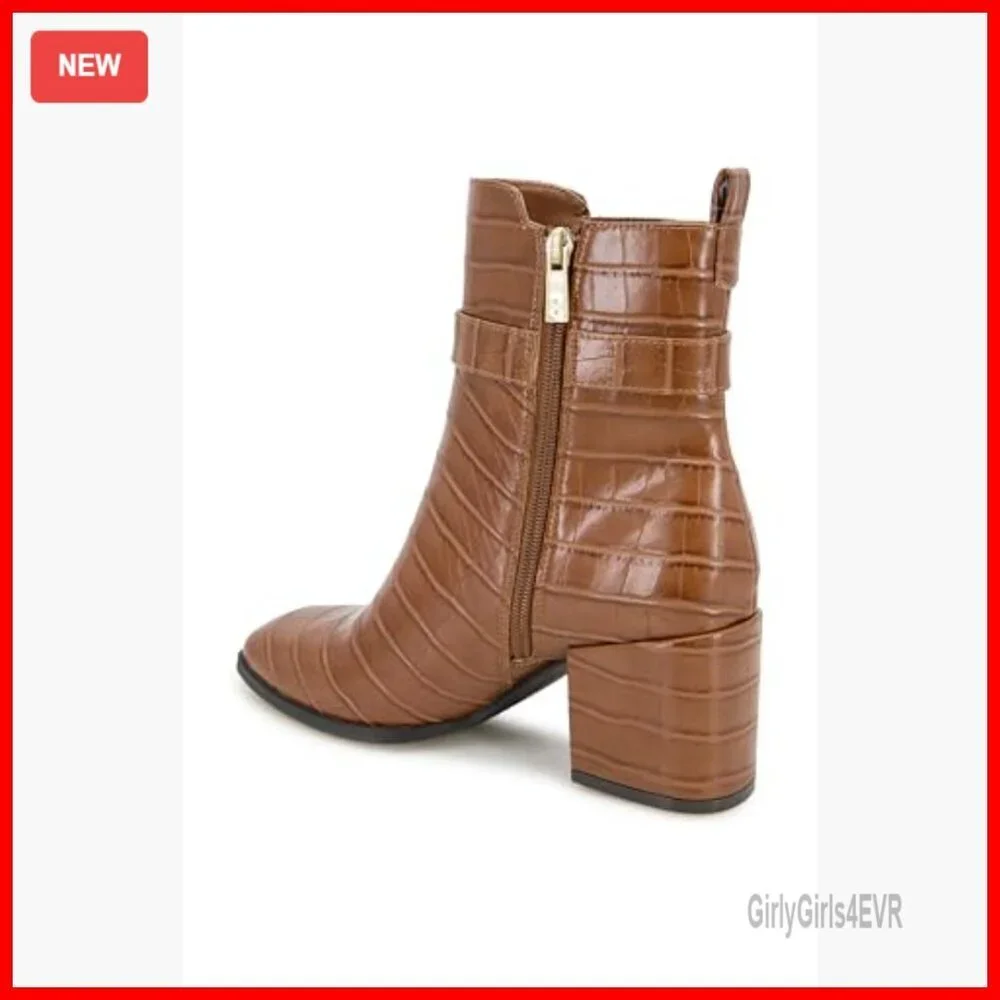 Heeled Ankle Booties with Zip Closure and Buckle Detail